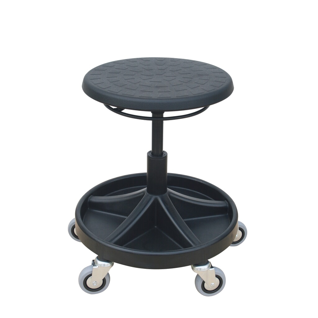 Immagine del prodotto: Sgabello girevole HEMMDAL, sedile in PU, altezza sedile 400-530 mm, vaschetta portautensili, ruote