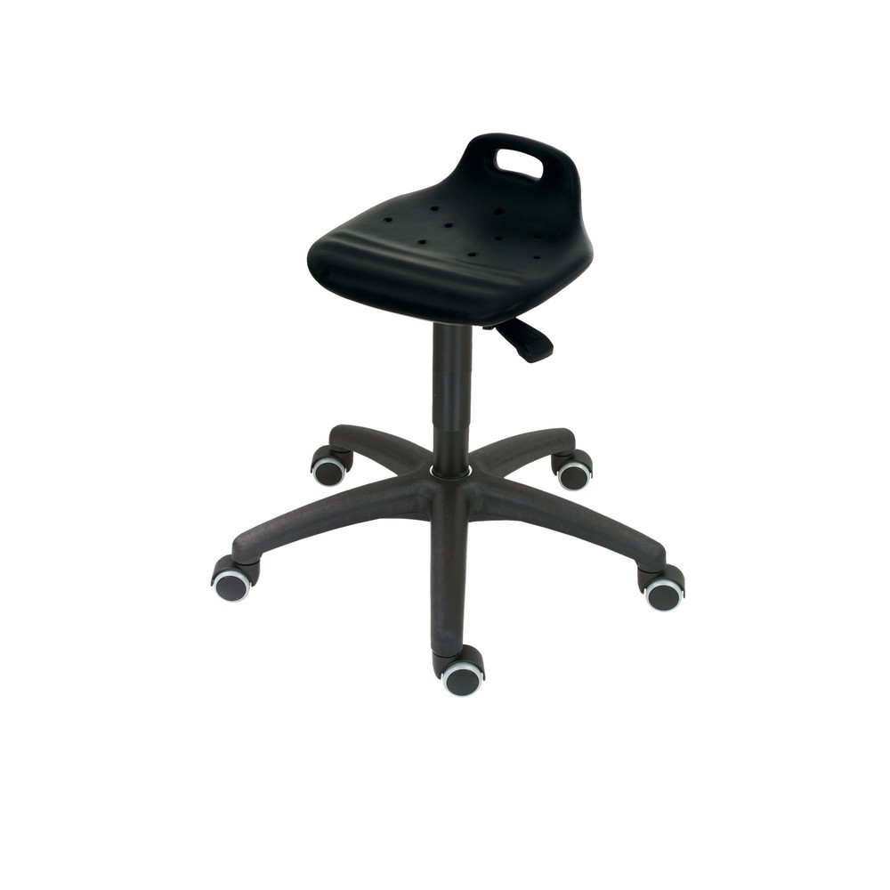 Immagine del prodotto: Sgabello girevole HEMMDAL, sedile in PU con supporto per la schiena + maniglia per il trasporto, altezza sedile 450-640 mm, ruote