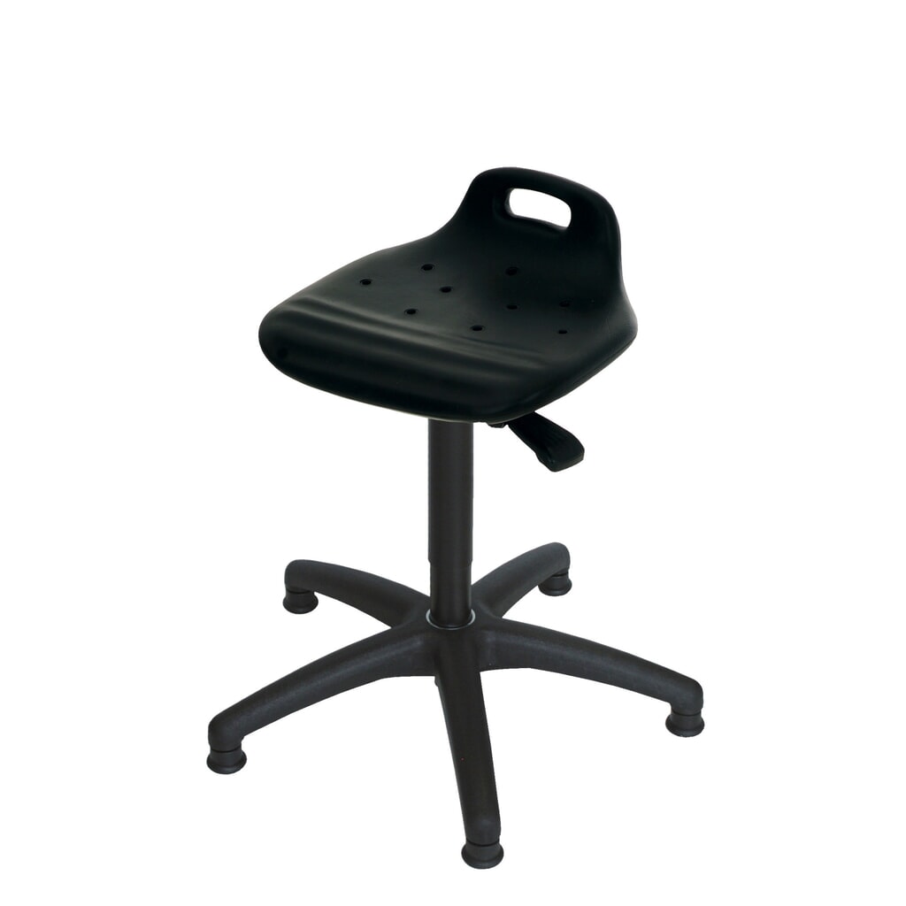 Immagine del prodotto n. 1: Sgabello girevole HEMMDAL, sedile in PU con supporto per la schiena + maniglia per il trasporto, altezza sedile 430-620 mm, piedini