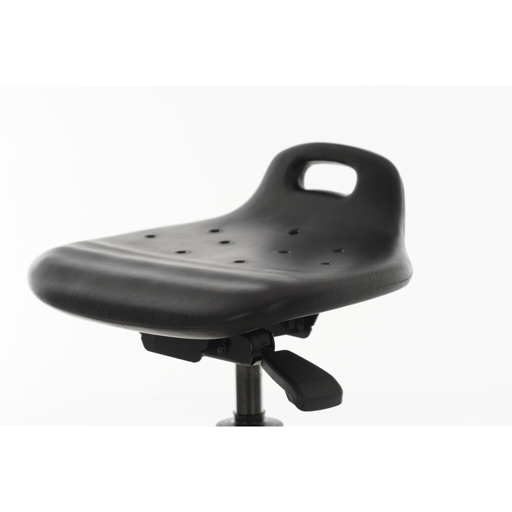 Immagine del prodotto n. 3: Sgabello girevole HEMMDAL, sedile in PU con supporto per la schiena + maniglia per il trasporto, altezza sedile 430-620 mm, piedini