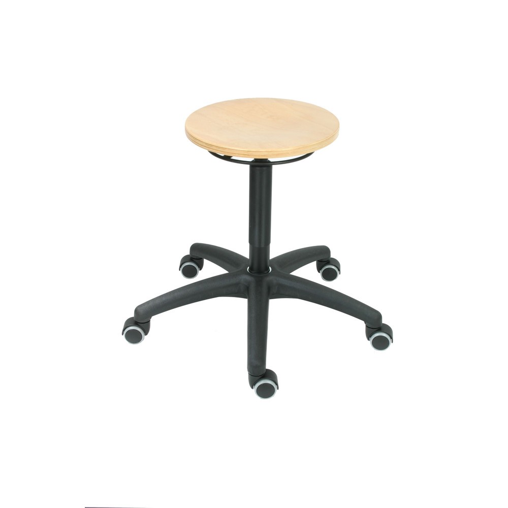 Immagine del prodotto: Sgabello circolare BASIC, sedile in faggio, altezza sedile 430-620 mm, ruote