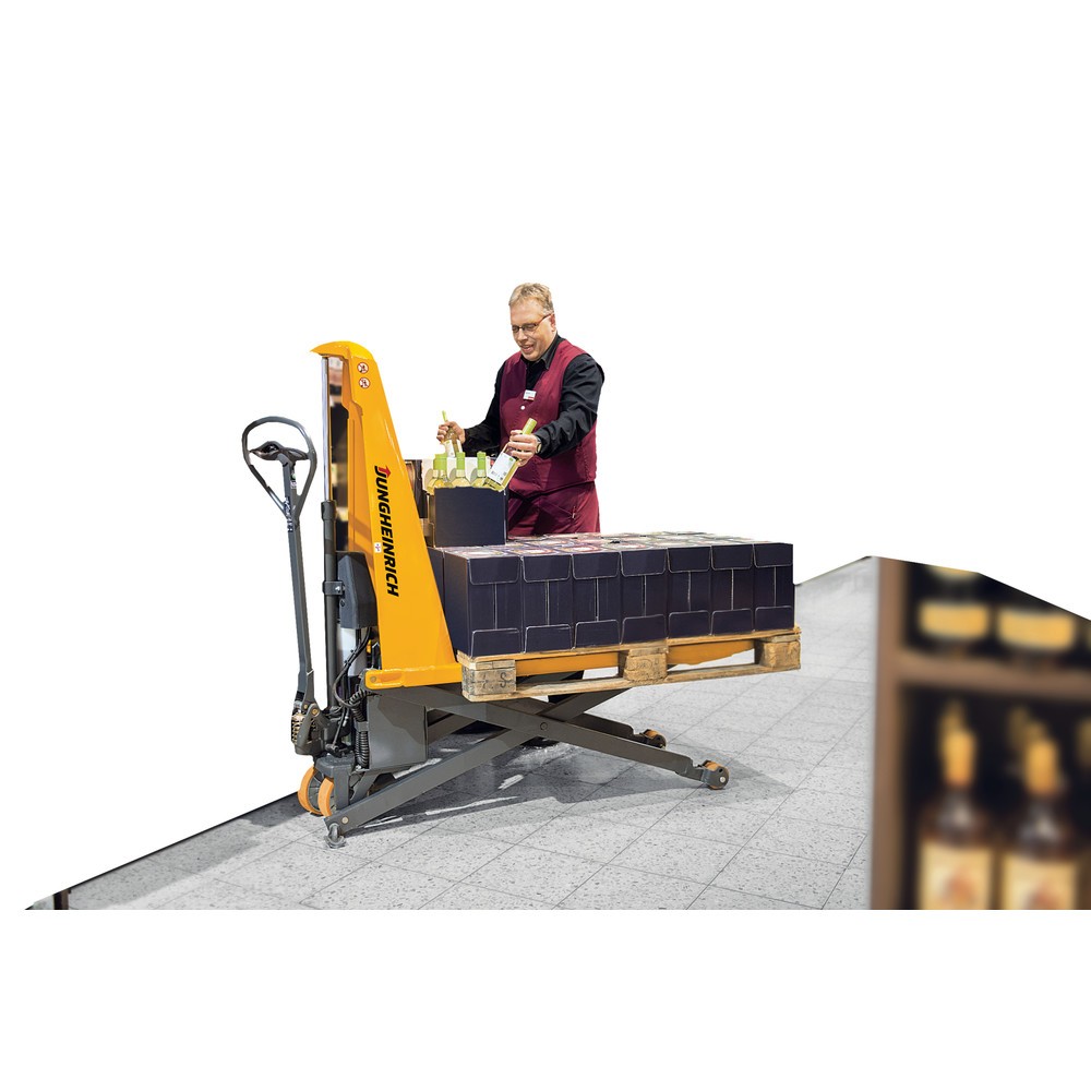 Immagine del prodotto n. 5: Transpallet a pantografo Jungheinrich AMX 10e, portata 1.000 kg, lunghezza forche 1.150 mm, gomma piena/nylon