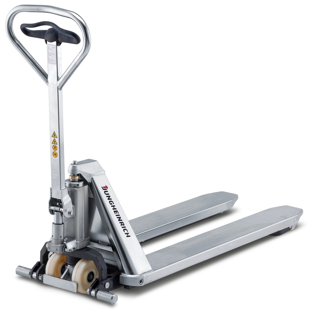 Immagine del prodotto: Transpallet a pantografo in acciaio inox Jungheinrich AMX I15, portata 1.500 kg, nylon, rulli tandem