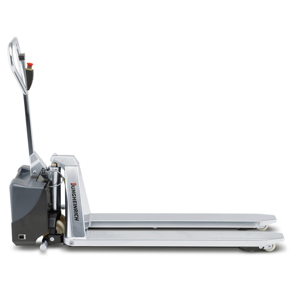 Immagine del prodotto n. 3: Transpallet a pantografo in acciaio inox Jungheinrich AMX I15e, portata 1.500 kg, lunghezza forche 1.200 mm, nylon