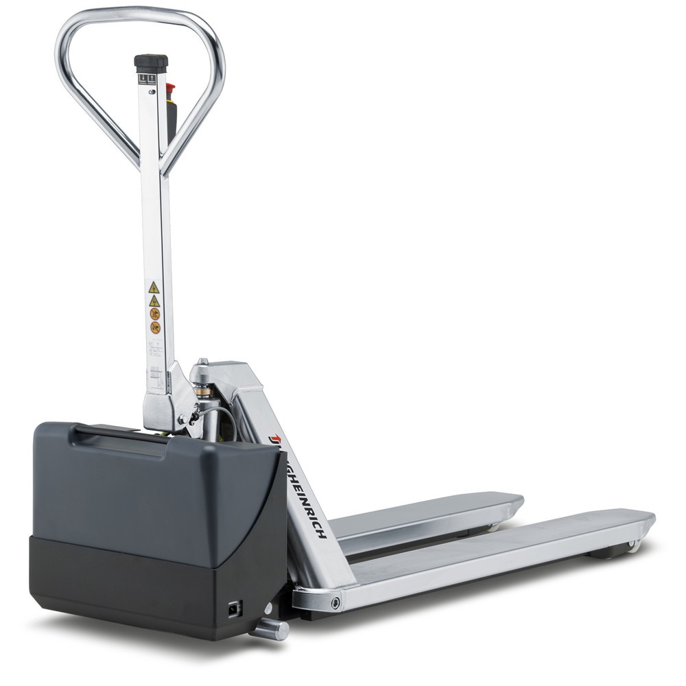 Immagine del prodotto: Transpallet a pantografo in acciaio inox Jungheinrich AMX I15e, portata 1.500 kg, lunghezza forche 1.200 mm, nylon