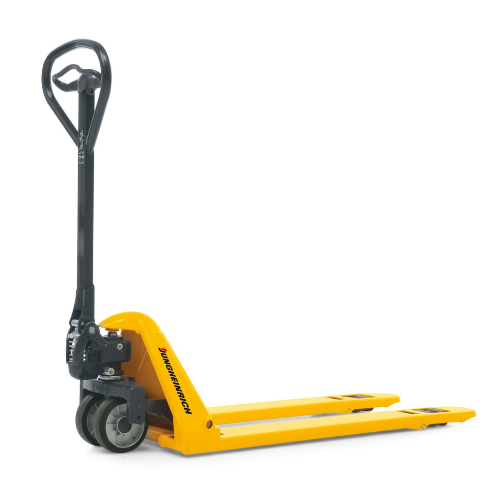 Transpallet manuale ribassato Jungheinrich AM 15l, portata 1.500 kg, lunghezza forche 1.150 mm, gomma piena/nylon, rulli tandem Immagine del prodotto: Transpallet manuale ribassato Jungheinrich AM 15l, portata 1.500 kg, lunghezza forche 1.150 mm, gomma piena/nylon, rulli tandem