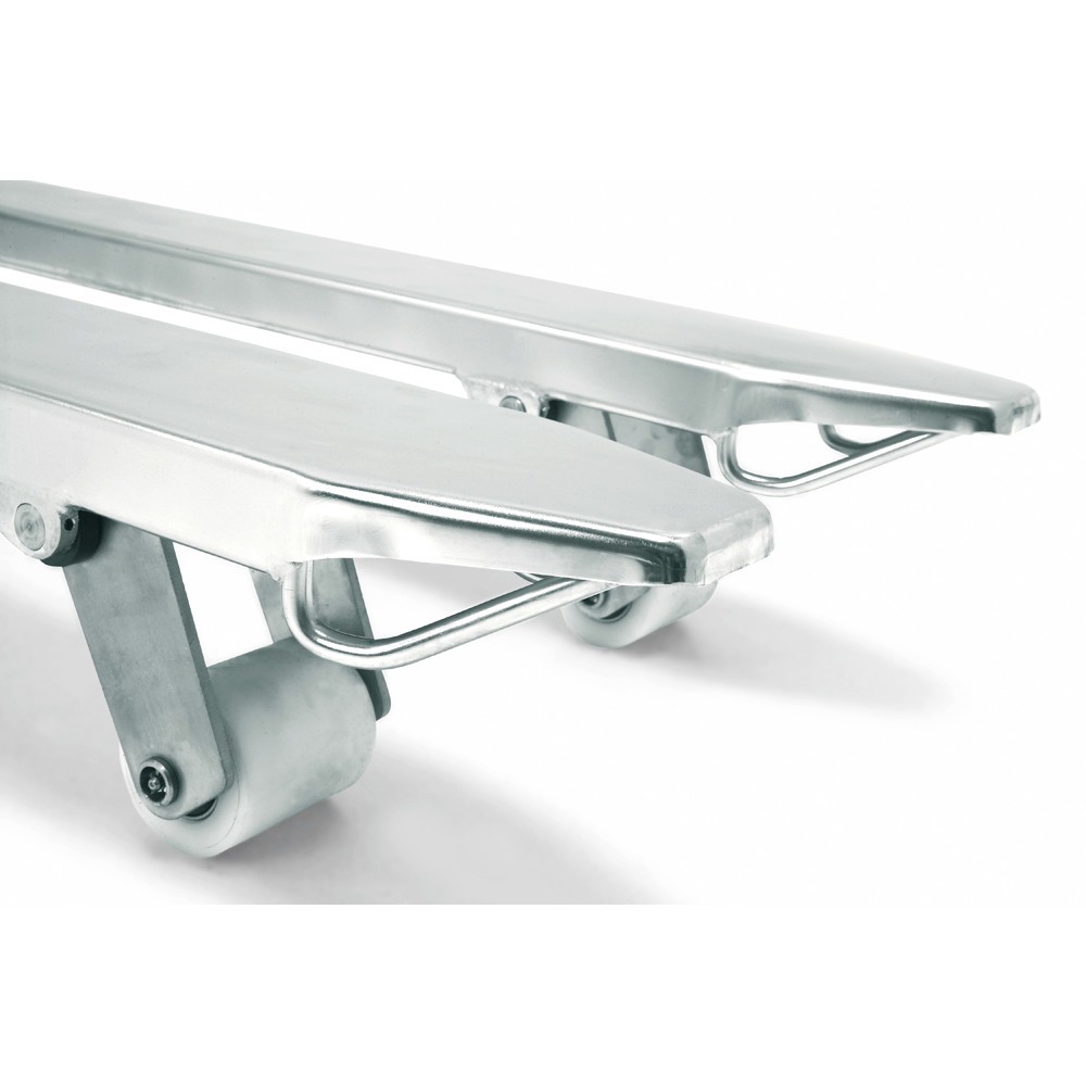 Immagine del prodotto n. 2: Transpallet manuale in acciaio inox Jungheinrich AM I20, portata 2.000 kg, larghezza speciale piastra portaforche 680 mm, lunghezza forche 1.140 mm, nylon