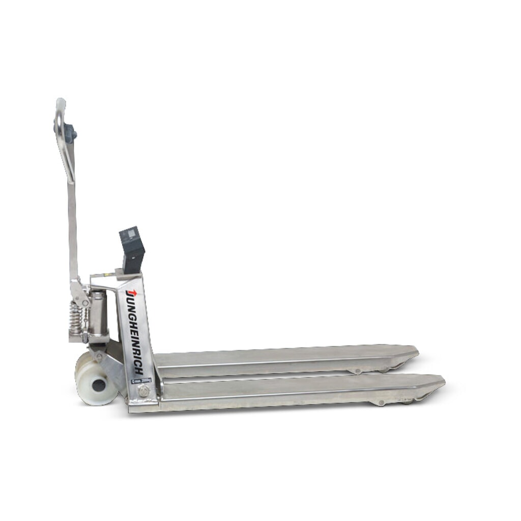 Transpallet Jungheinrich in acciaio inox con bilancia AMW I20, portata 2.000 kg, intervallo da 1 kg Immagine del prodotto: Transpallet Jungheinrich in acciaio inox con bilancia AMW I20, portata 2.000 kg, intervallo da 1 kg