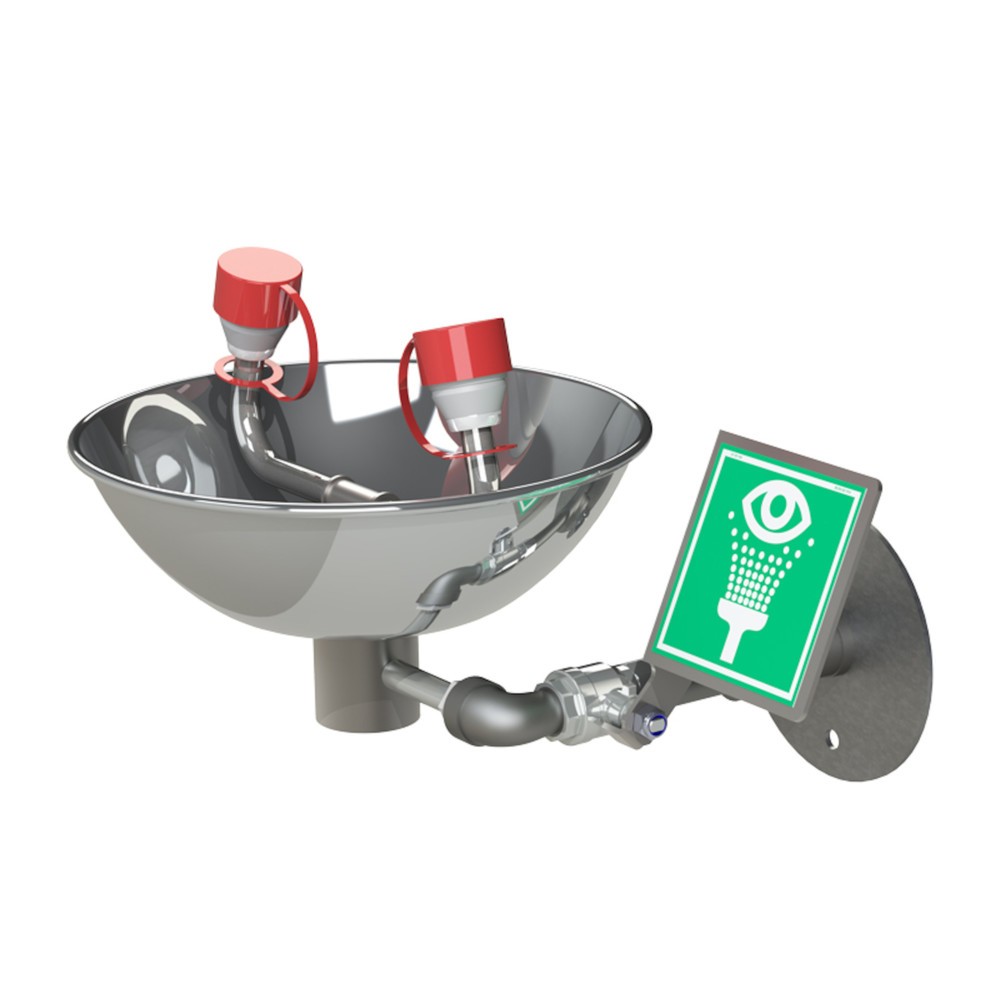 Immagine del prodotto: Justrite® doccetta occhi/viso 85GD Hughes, montaggio a parete, con lavatoio di raccolta in acciaio inox, per interni