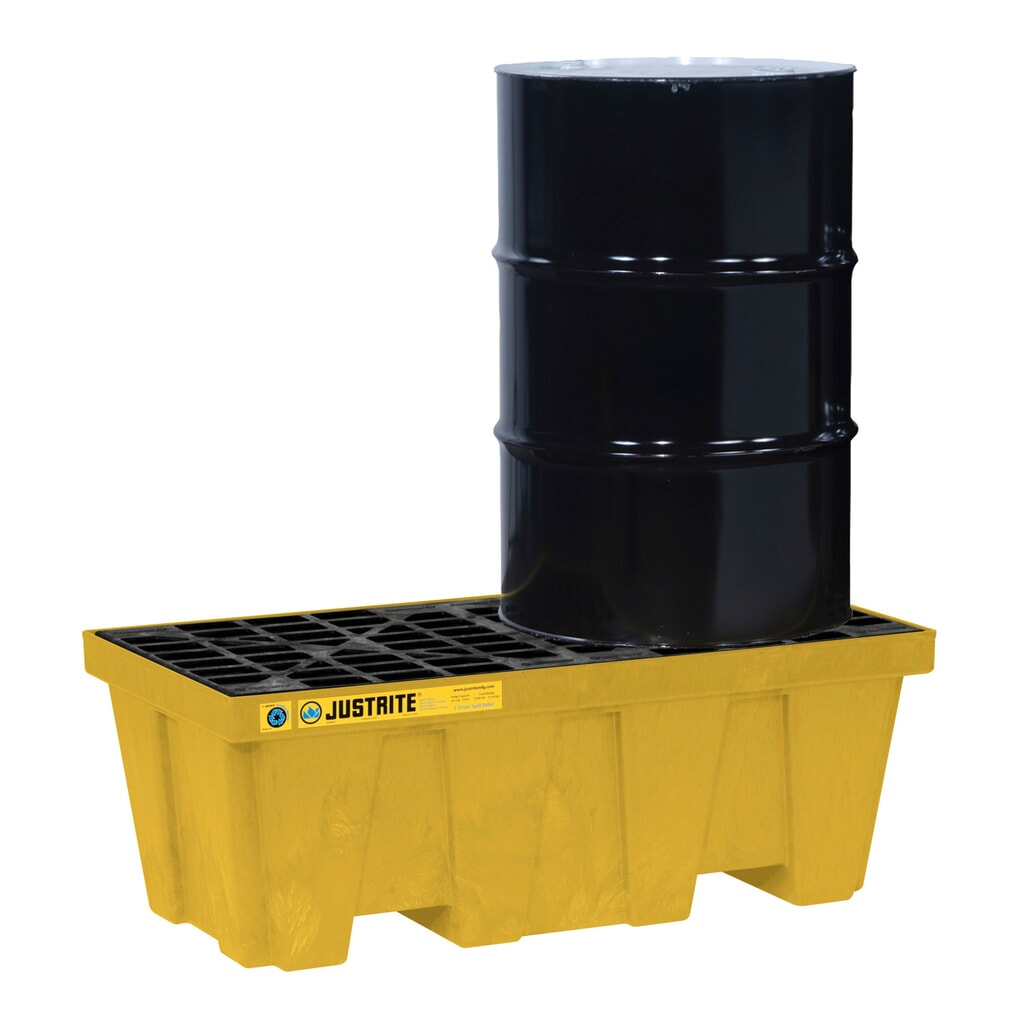 Immagine del prodotto: Justrite® vasca di raccolta in materiale plastico riciclato al 100%, per 2 fusti da 200 litri, volume di raccolta 250 l, gialla