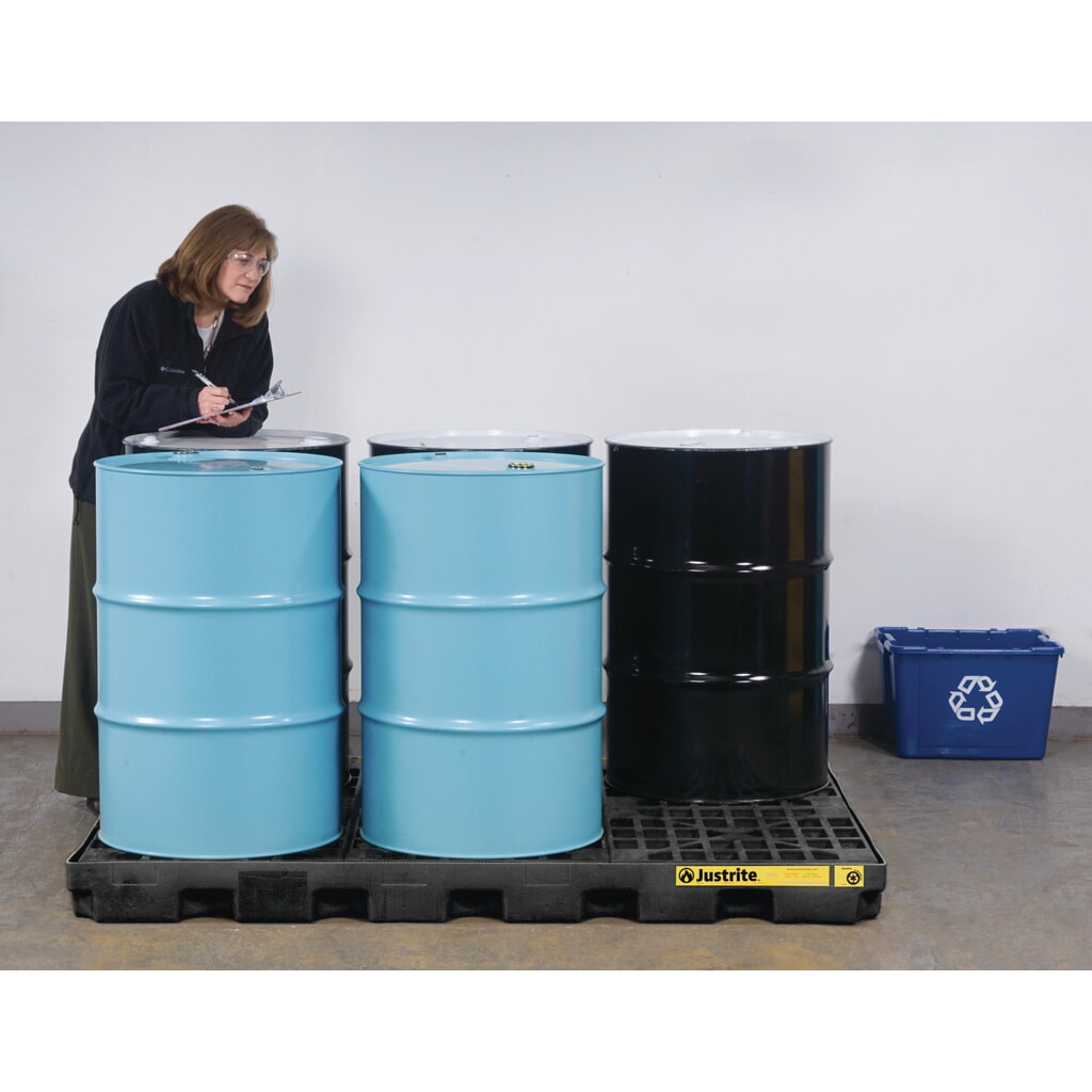 Justrite® vasca di raccolta piatta in PE, 6x 200 l, volume di raccolta 276 l, nera Immagine del prodotto n. 2: Justrite® vasca di raccolta piatta in PE, 6x 200 l, volume di raccolta 276 l, nera