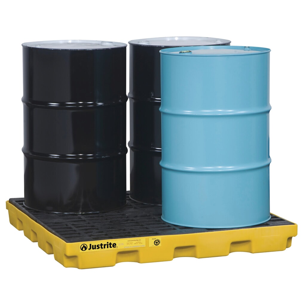 Justrite® vasca di raccolta piatta in PE, 4x 200 l, volume di raccolta 185 l, gialla Immagine del prodotto n. 2: Justrite® vasca di raccolta piatta in PE, 4x 200 l, volume di raccolta 185 l, gialla