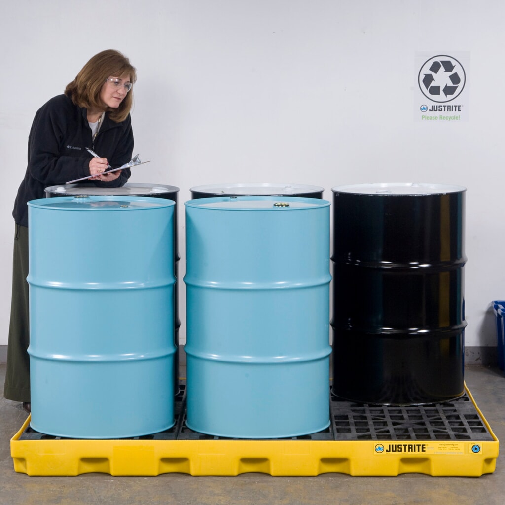 Justrite® vasca di raccolta piatta in PE, 6x 200 l, volume di raccolta 276 l, gialla Immagine del prodotto n. 2: Justrite® vasca di raccolta piatta in PE, 6x 200 l, volume di raccolta 276 l, gialla