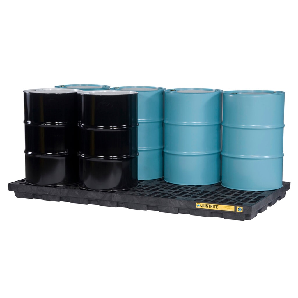 Justrite® vasca di raccolta piatta in PE, 8x 200 l, volume di raccolta 371 l, nera Immagine del prodotto: Justrite® vasca di raccolta piatta in PE, 8x 200 l, volume di raccolta 371 l, nera