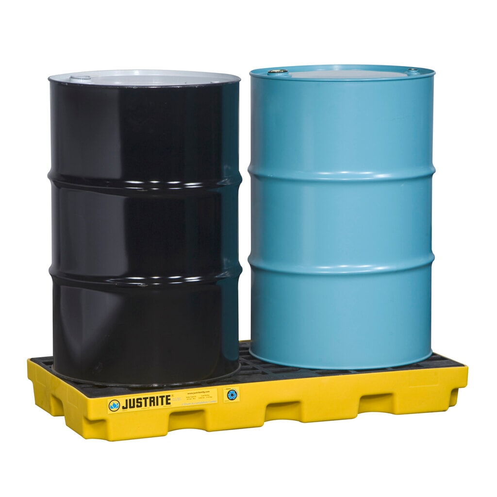 Justrite® vasca di raccolta piatta in PE, 2x 200 l, volume di raccolta 90 l, gialla Immagine del prodotto: Justrite® vasca di raccolta piatta in PE, 2x 200 l, volume di raccolta 90 l, gialla