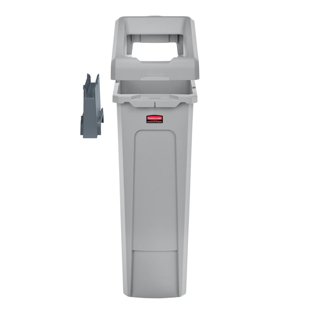 Kit di base per stazione di riciclaggio Rubbermaid® Slim Jim, con contenitore per materiali riciclabili da 87 litri, con coperchio aperto, con connettore a innesto Immagine del prodotto n. 1: Kit di base per stazione di riciclaggio Rubbermaid® Slim Jim, con contenitore per materiali riciclabili da 87 litri, con coperchio aperto, con connettore a innesto