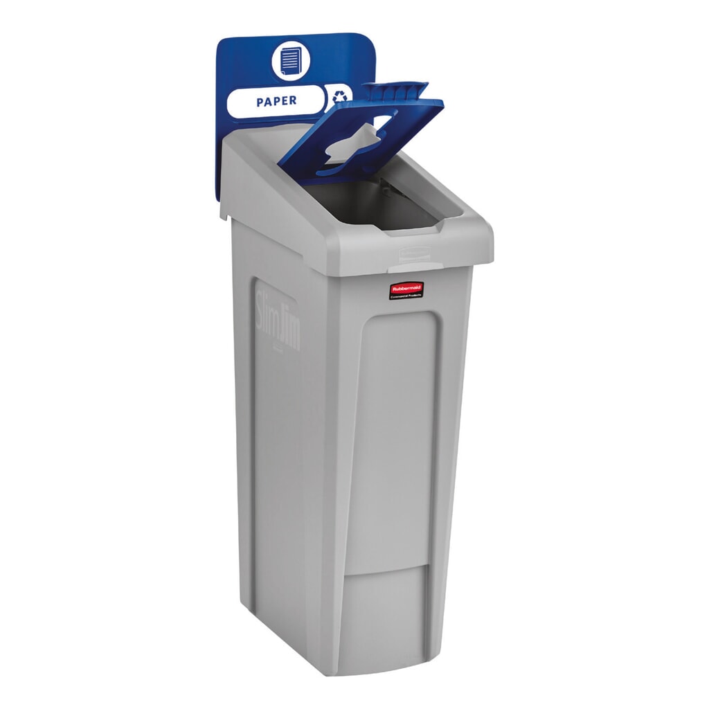Kit di base per stazione di riciclaggio Rubbermaid® Slim Jim, con contenitore per materiali riciclabili da 87 litri, con coperchio aperto, con connettore a innesto Immagine del prodotto n. 2: Kit di base per stazione di riciclaggio Rubbermaid® Slim Jim, con contenitore per materiali riciclabili da 87 litri, con coperchio aperto, con connettore a innesto