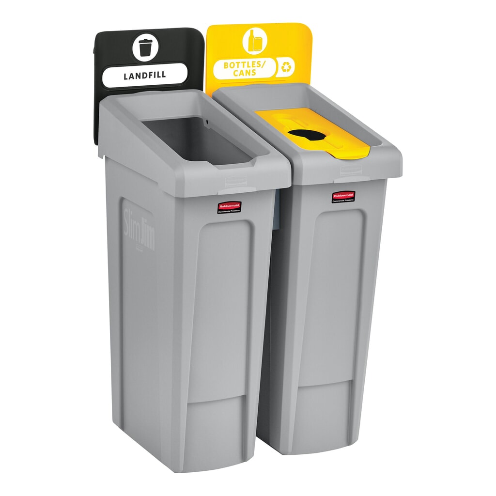 Kit di base per stazione di riciclaggio Rubbermaid® Slim Jim, con contenitore per materiali riciclabili da 87 litri, con coperchio aperto, con connettore a innesto Immagine del prodotto n. 3: Kit di base per stazione di riciclaggio Rubbermaid® Slim Jim, con contenitore per materiali riciclabili da 87 litri, con coperchio aperto, con connettore a innesto