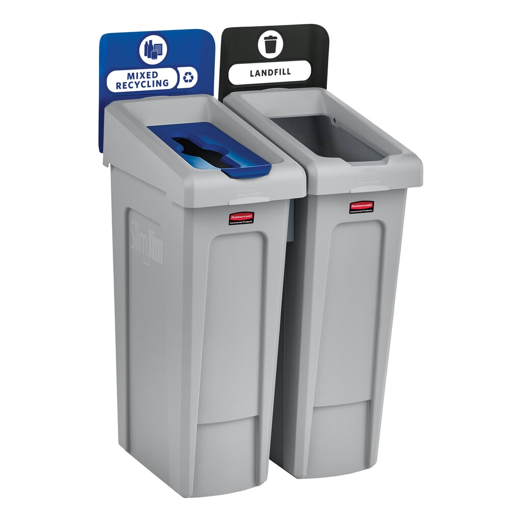 Immagine del prodotto n. 4: Kit di base per stazione di riciclaggio Rubbermaid® Slim Jim, con contenitore per materiali riciclabili da 87 litri, con coperchio aperto, con connettore a innesto