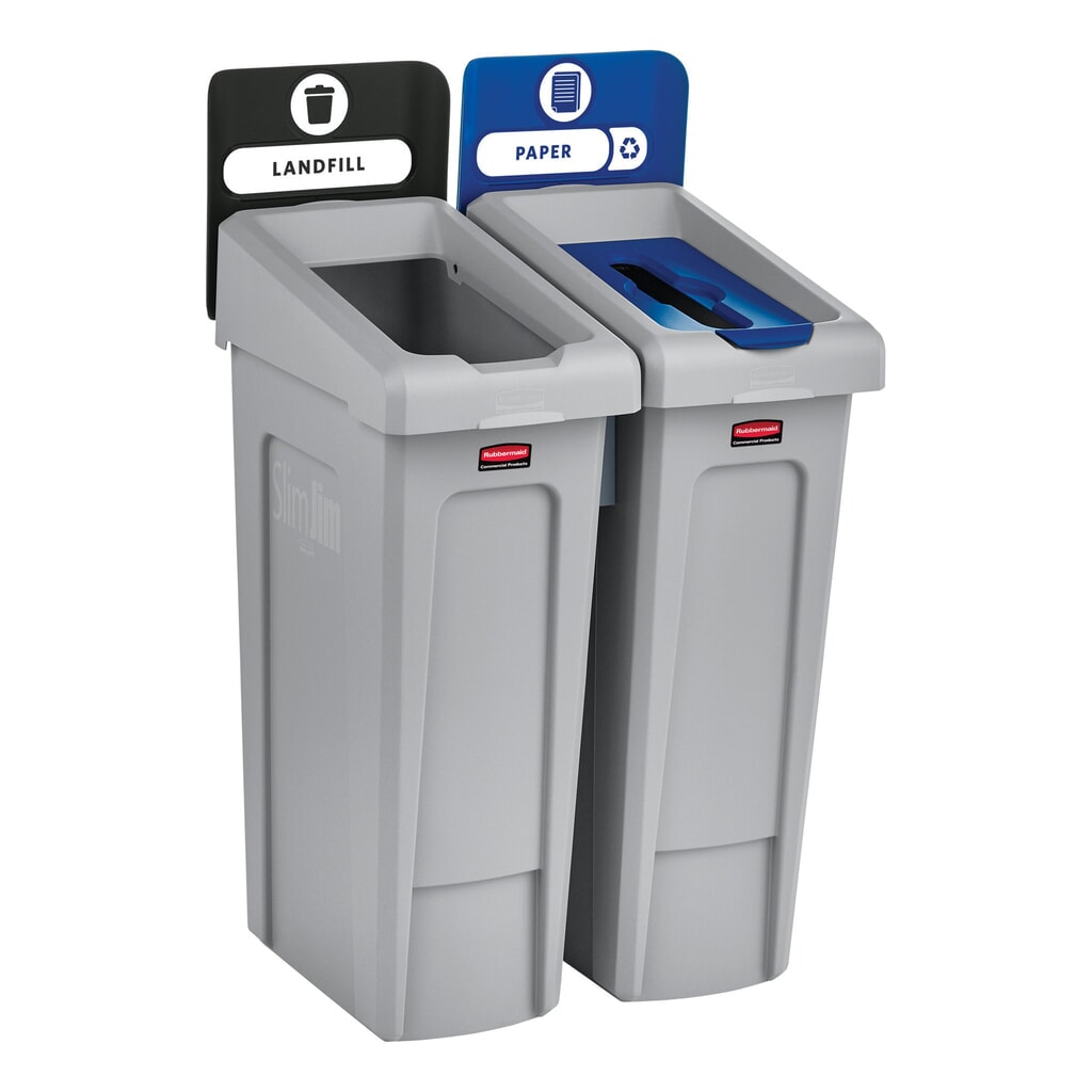 Kit di base per stazione di riciclaggio Rubbermaid® Slim Jim, con contenitore per materiali riciclabili da 87 litri, con coperchio aperto, con connettore a innesto Immagine del prodotto n. 5: Kit di base per stazione di riciclaggio Rubbermaid® Slim Jim, con contenitore per materiali riciclabili da 87 litri, con coperchio aperto, con connettore a innesto