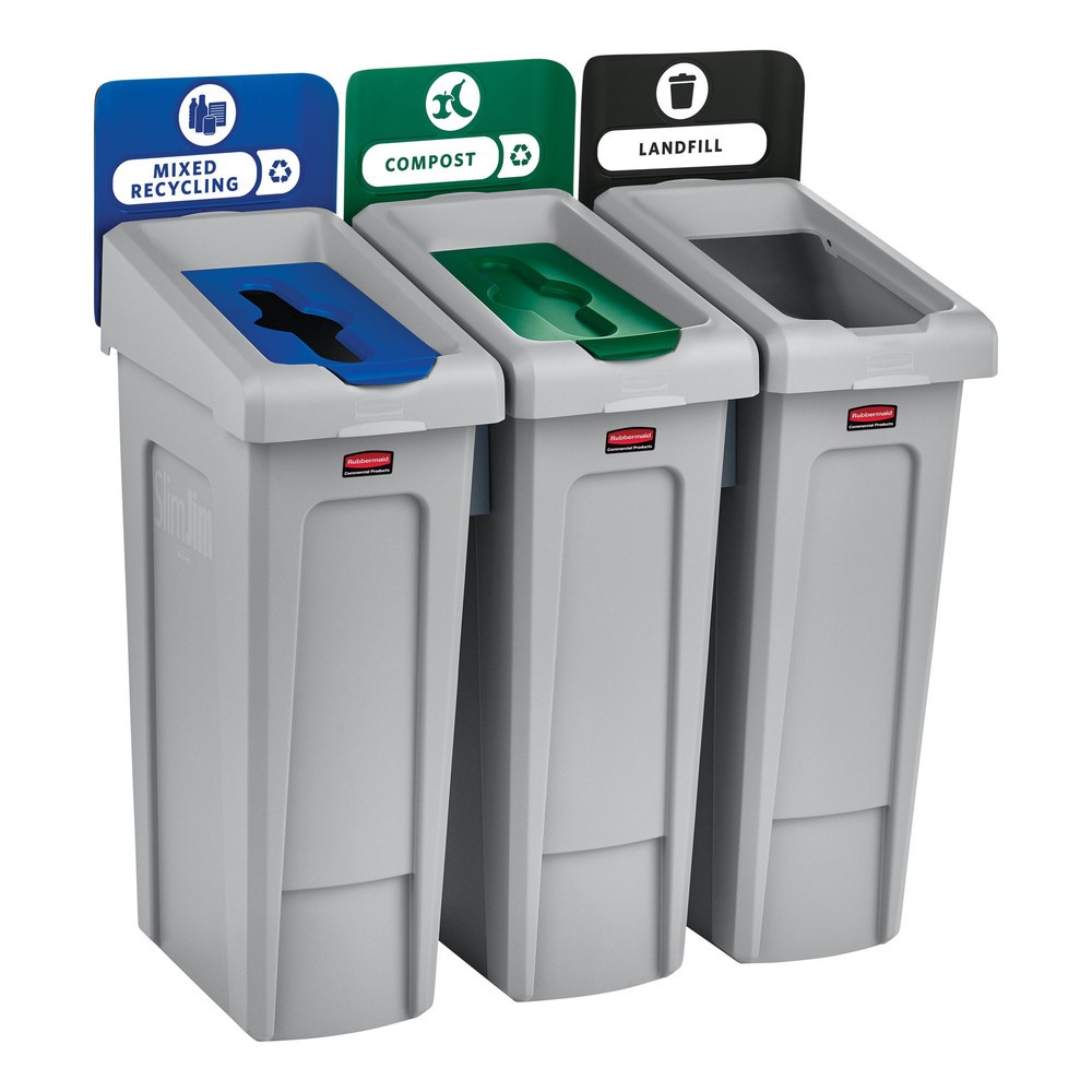 Immagine del prodotto n. 7: Kit di base per stazione di riciclaggio Rubbermaid® Slim Jim, con contenitore per materiali riciclabili da 87 litri, con coperchio aperto, con connettore a innesto
