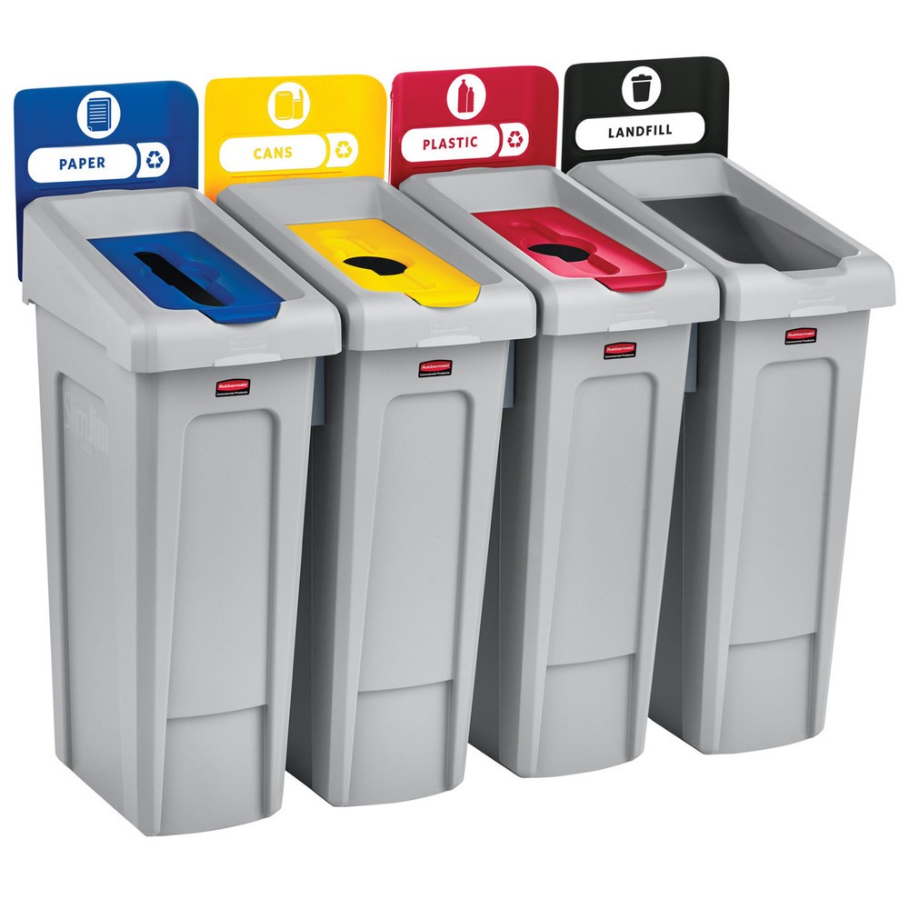 Immagine del prodotto n. 8: Kit di base per stazione di riciclaggio Rubbermaid® Slim Jim, con contenitore per materiali riciclabili da 87 litri, con coperchio aperto, con connettore a innesto