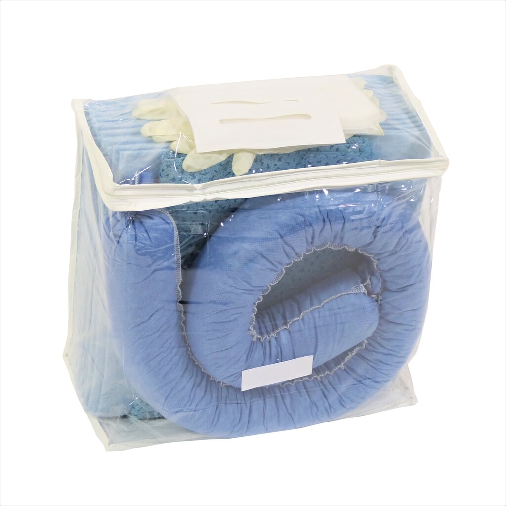 Kit di emergenza in borsa in PVC, oli, capacità di assorbimento 20 l, blu Immagine del prodotto: Kit di emergenza in borsa in PVC, oli, capacità di assorbimento 20 l, blu