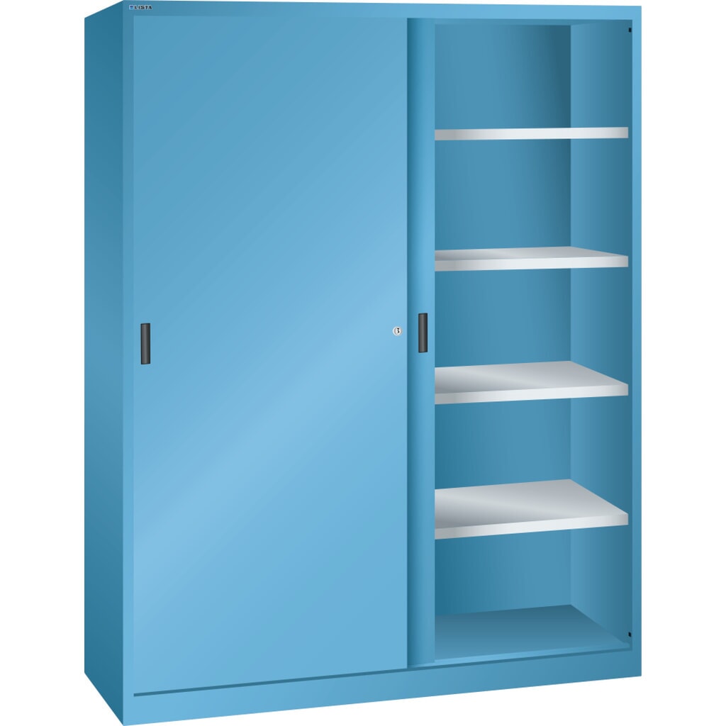 LISTA Armadio ad ante scorrevoli, (LxH) 1500x1950 mm, 8 ripiani regolabili, profondità 580 mm, celeste