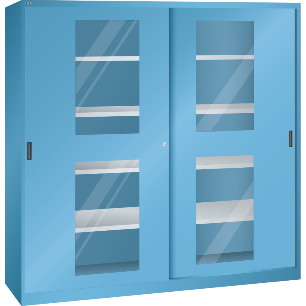 LISTA Armadio ad ante scorrevoli, (LxH) 2000x400x1950 mm, 8 ripiani regolabili, finestra di ispezione, profondità 580 mm, celeste