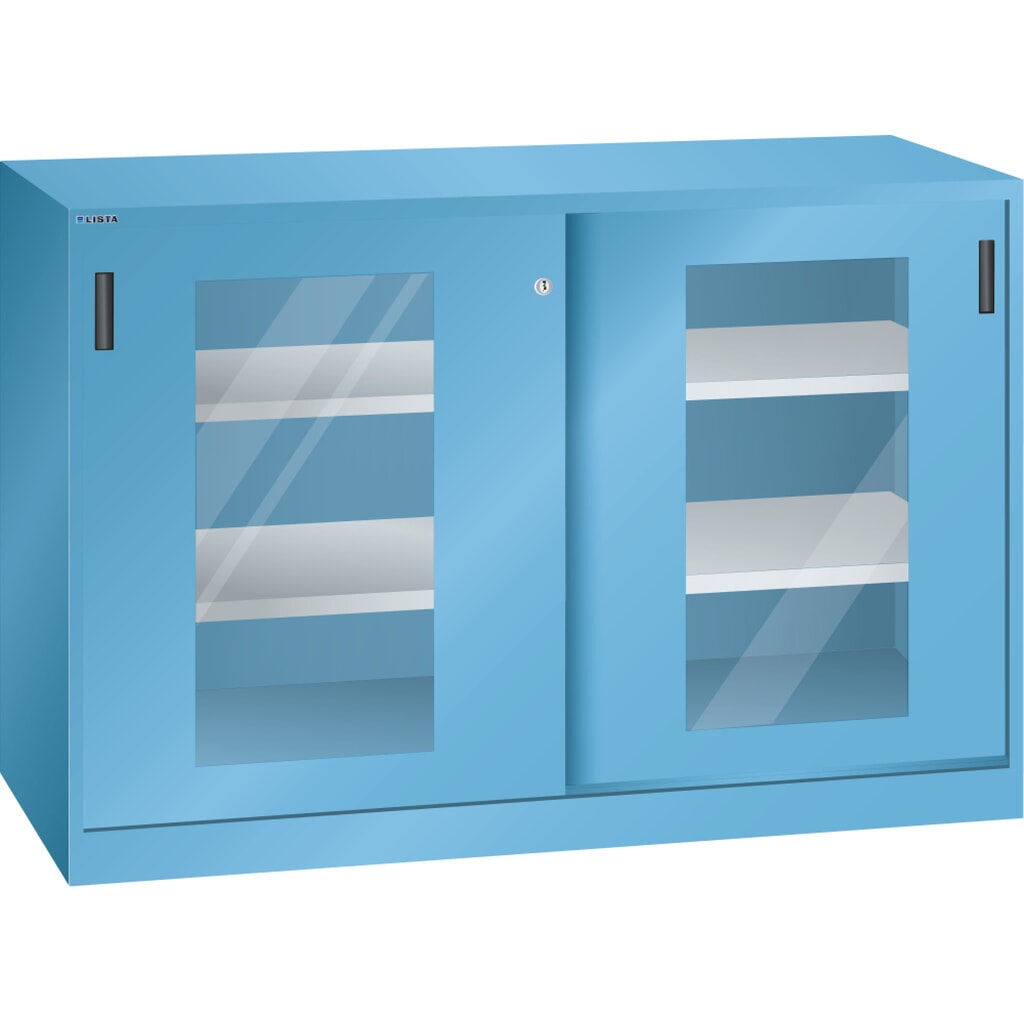 Immagine del prodotto: LISTA Armadio complementare con porte scorrevoli, (LxH) 1500x1000mm, 4 ripiani regolabili, finestra di ispezione, profondità 400 mm, celeste