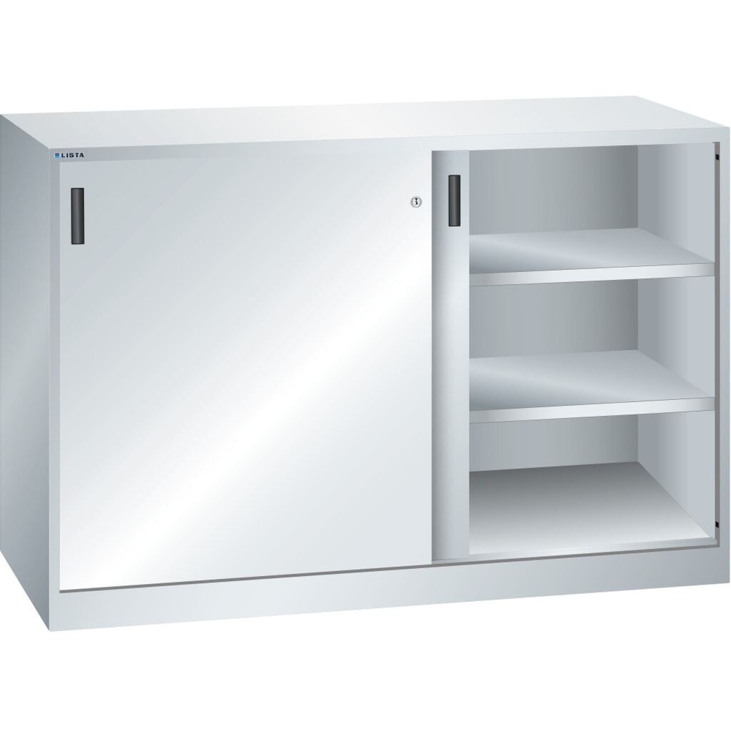 LISTA Armadio complementare con porte scorrevoli, (LxH) 1500x1000mm, 4 ripiani regolabili, profondità 500 mm, grigio chiaro Immagine del prodotto: LISTA Armadio complementare con porte scorrevoli, (LxH) 1500x1000mm, 4 ripiani regolabili, profondità 500 mm, grigio chiaro