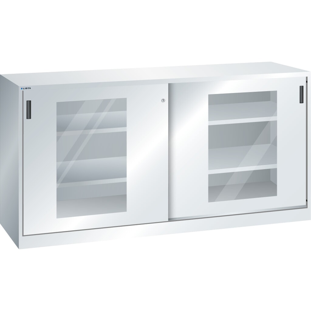 LISTA Armadio complementare con porte scorrevoli, (LxH) 2000x1000 mm, 4 ripiani regolabili, finestra di ispezione, profondità 580 mm, grigio chiaro