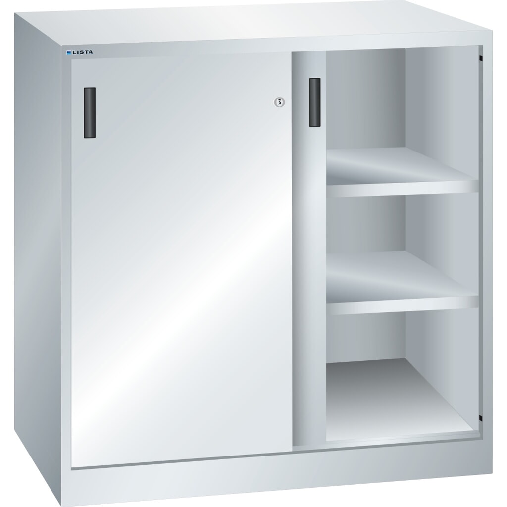 LISTA Armadio complementare con porte scorrevoli, (LxPxH) 1000x500x1000mm, 2 ripiani regolabili, grigio chiaro Immagine del prodotto: LISTA Armadio complementare con porte scorrevoli, (LxPxH) 1000x500x1000mm, 2 ripiani regolabili, grigio chiaro