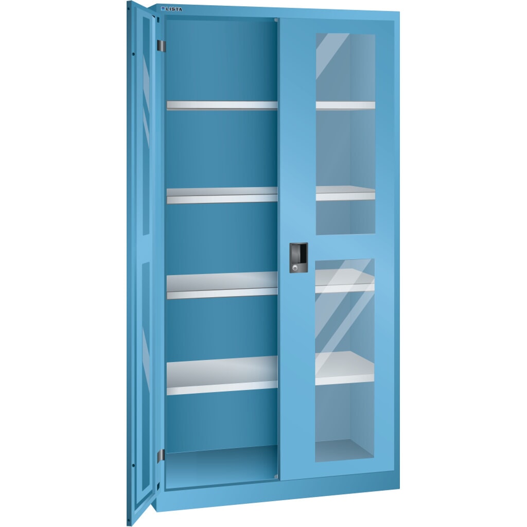 LISTA Armadio con ante battenti con finestra, (LxPxH) 1000x400x1950 mm, 4 ripiani regolabili, celeste, RFID Lock