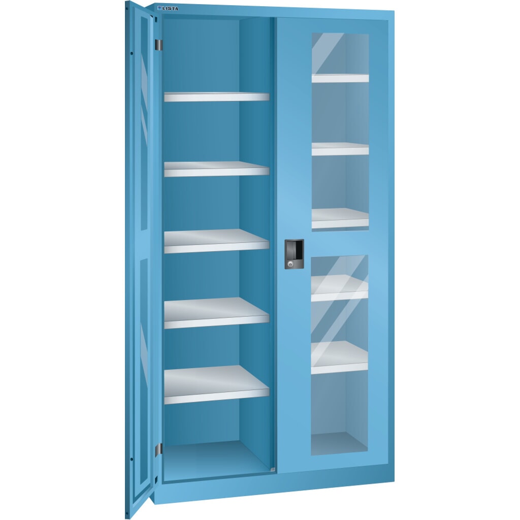 LISTA Armadio con ante battenti con finestra, (LxPxH) 1000x500x1950mm, 10 ripiani regolabili, celeste, KEY Lock Immagine del prodotto: LISTA Armadio con ante battenti con finestra, (LxPxH) 1000x500x1950mm, 10 ripiani regolabili, celeste, KEY Lock