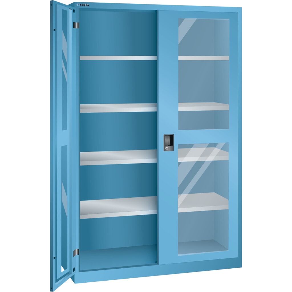 LISTA Armadio con ante battenti con finestra, (LxPxH) 1250x400x1950 mm, 4 ripiani regolabili, celeste, RFID Lock