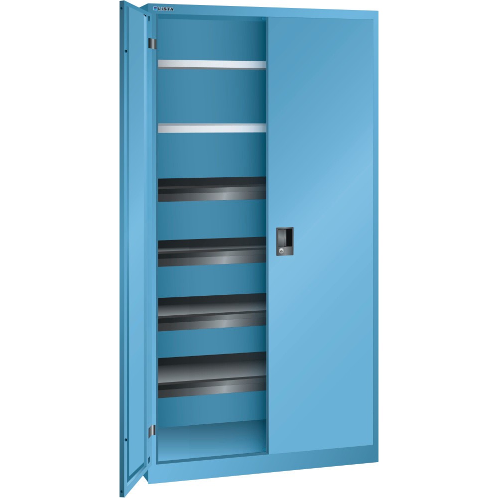 Immagine del prodotto: LISTA Armadio con ante battenti, (LxPxH) 1000x580x1950mm, 4 vani estraibili, 2 ripiani regolabili, celeste, CODE Lock