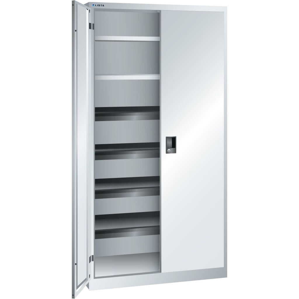 Immagine del prodotto: LISTA Armadio con ante battenti, (LxPxH) 1000x580x1950mm, 4 ripiani estraibili, 2 ripiani regolabili, grigio chiaro, KEY Lock