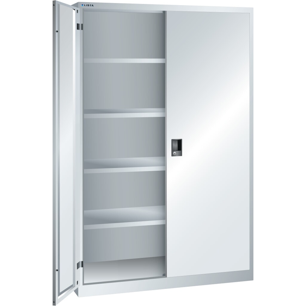 LISTA Armadio con ante battenti, (LxPxH) 1250x580x1950 mm, 4 ripiani regolabili, grigio chiaro, RFID Lock