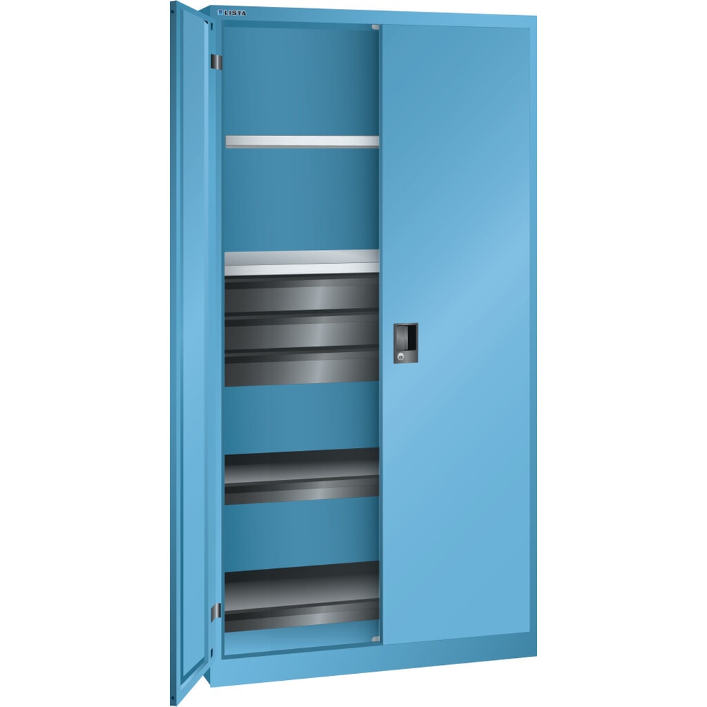 LISTA Armadio per attrezzi, (LxPxH) 1000x580x1950 mm, 2 vani estraibili, 3 cassetti, celeste, RFID Lock