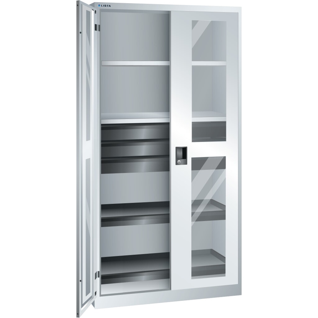 Immagine del prodotto: LISTA Armadio per attrezzi, (LxPxH) 1000x580x1950mm, 2 vani estraibili, 3 cassetti, grigio chiaro, KEY Lock