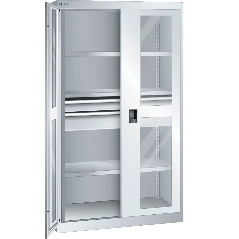 Immagine del prodotto: LISTA Armadio per carichi pesanti 54x27E, (LxPxH) 1100x641x1950mm, 2 cassetti, finestra di ispezione, grigio chiaro, KEY Lock