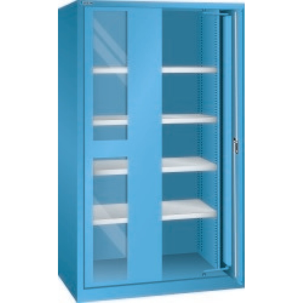LISTA Armadio per carichi pesanti con ante scorrevoli + finestra di ispezione, 4 ripiani, HxLxP 1.950 x 1.146 x 690 mm, Blu luce Immagine del prodotto: LISTA Armadio per carichi pesanti con ante scorrevoli + finestra di ispezione, 4 ripiani, HxLxP 1.950 x 1.146 x 690 mm, Blu luce