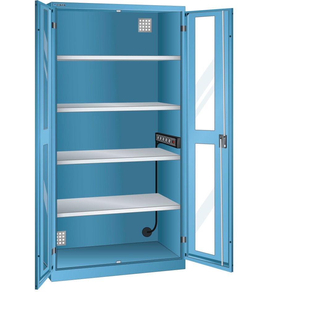 Immagine del prodotto: LISTA Armadio per ricarica batterie, (LxPxH) 1000x580x1950mm, 1 barra di alimentazione nella parete laterale, finestra di ispezione, celeste