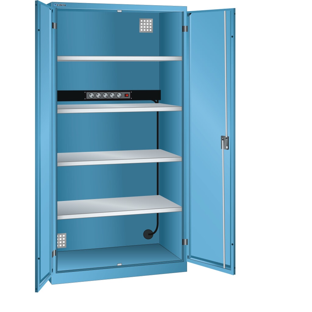 Immagine del prodotto: LISTA Armadio per ricarica batterie, (LxPxH) 1000x580x1950mm, 1 parete posteriore con barra di alimentazione, celeste