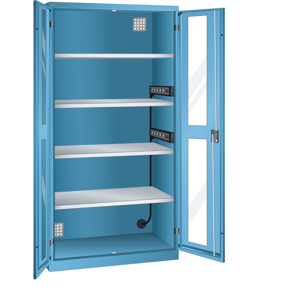 LISTA Armadio per ricarica batterie, (LxPxH) 1000x580x1950mm, 2 barre di alimentazione nella parete laterale, finestra di ispezione, celeste Immagine del prodotto: LISTA Armadio per ricarica batterie, (LxPxH) 1000x580x1950mm, 2 barre di alimentazione nella parete laterale, finestra di ispezione, celeste