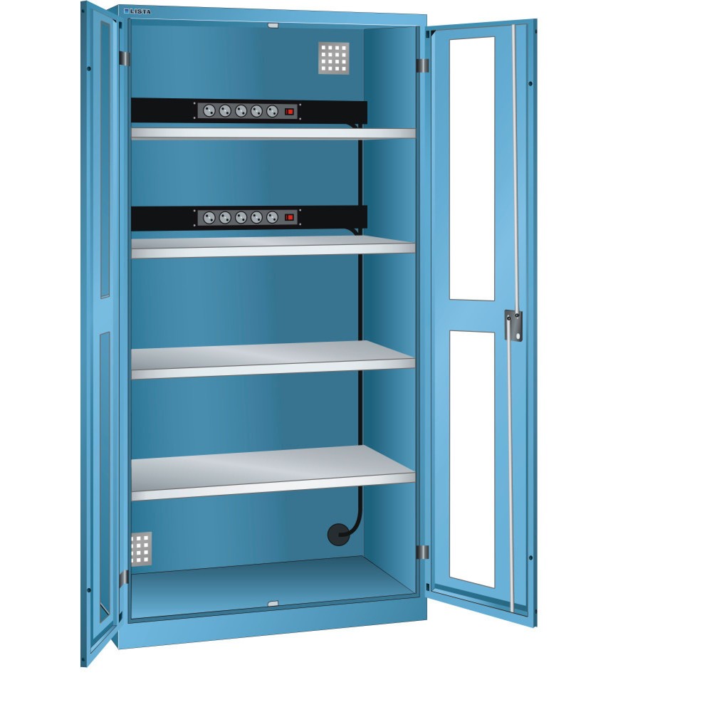 Immagine del prodotto: LISTA Armadio per ricarica batterie, (LxPxH) 1000x580x1950mm, 2 barre di alimentazione nella parete posteriore, finestra di ispezione, celeste