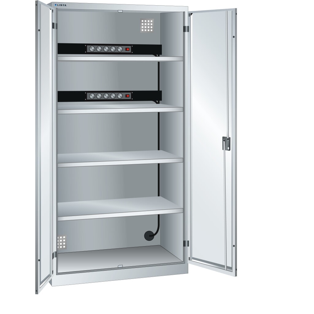 Immagine del prodotto: LISTA Armadio per ricarica batterie, (LxPxH) 1000x580x1950mm, 2 barre di alimentazione nella parete posteriore, grigio chiaro