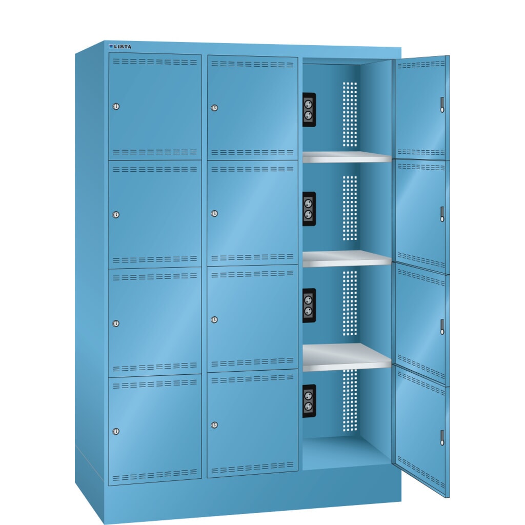 Immagine del prodotto: LISTA Armadio per ricarica batterie, (LxPxH) 1205x585x1790mm, 3x4 scomparti, 2 moduli per scomparto, celeste