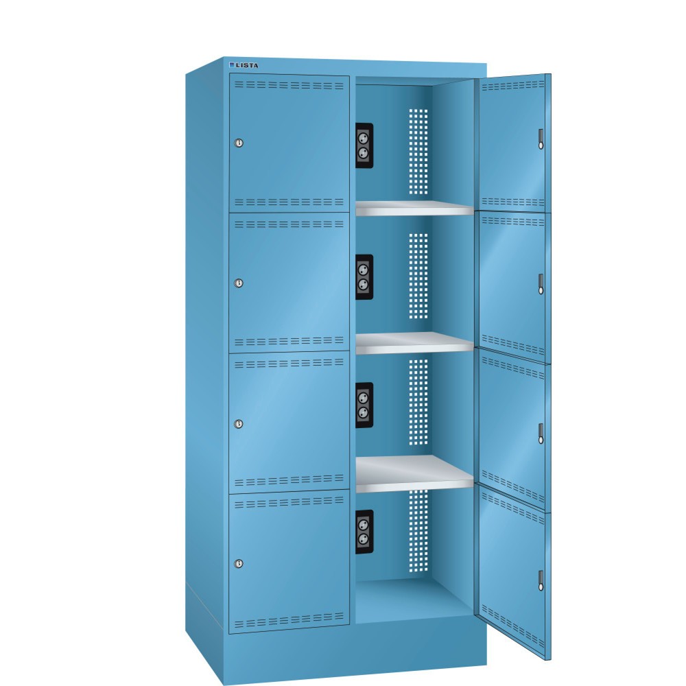 Immagine del prodotto: LISTA Armadio per ricarica batterie, (LxPxH) 810x585x1790mm, 2x4 scomparti, 1 modulo per scomparto, celeste